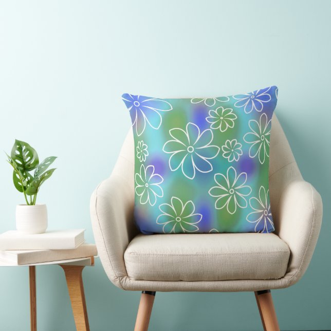 Blue and Green Seamless Floral Pattern  Throw Pill Throw Pillow (Chair)