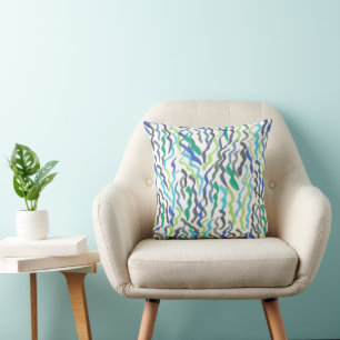 Blue and Green Seaweed Throw Pillow
