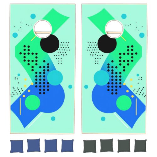Blue and green shapes with dots cornhole set
