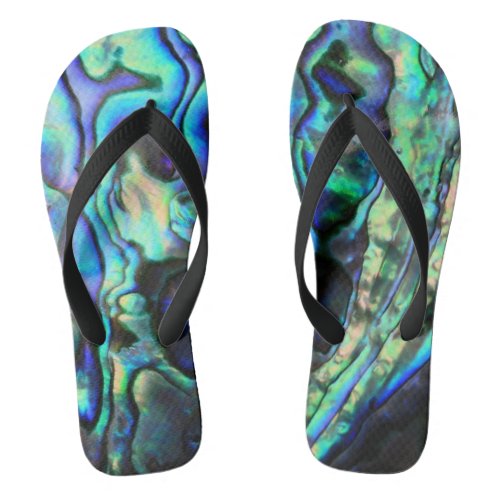 Blue and green shell design flip flops