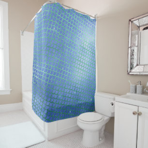 Blue and Green Sparkle Mermaid Scales Pattern Shower Curtain