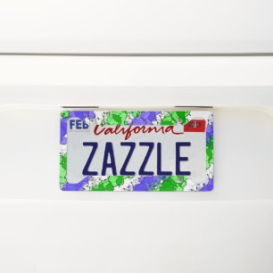 Blue and Green Splatter Distressed License Plate Frame