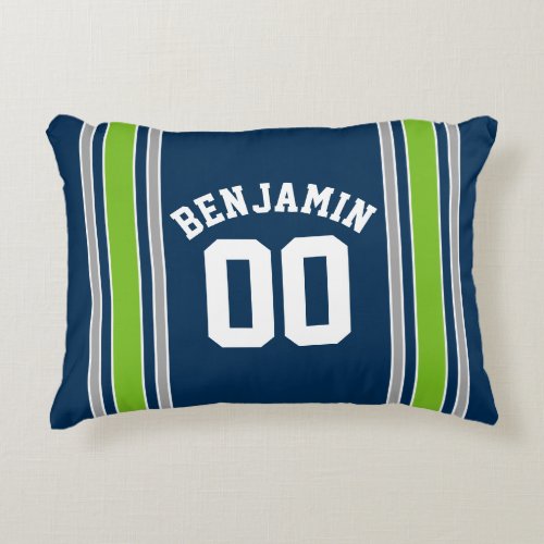 Blue and Green Sports Jersey Custom Name Number Accent Pillow