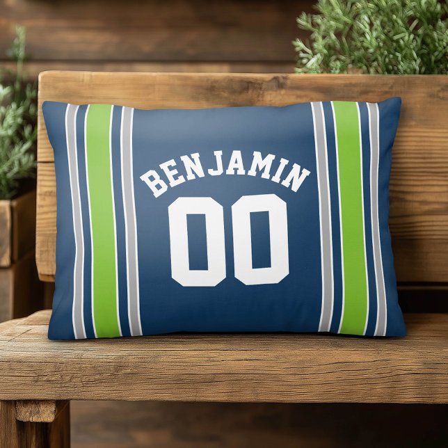 Blue and Green Sports Jersey Custom Name Number Accent Pillow (Custom Pillow)