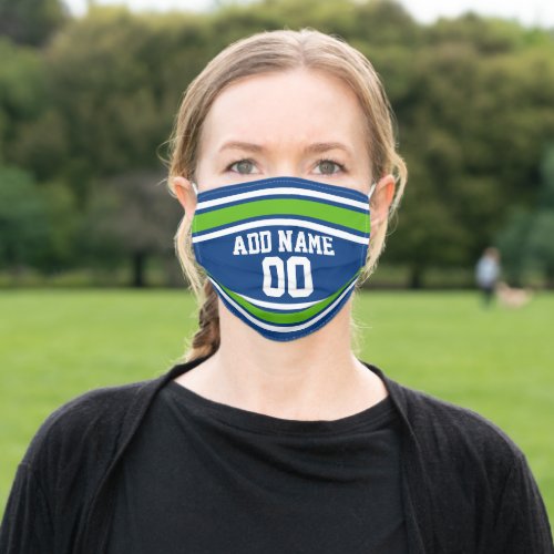 Blue and Green Sports Jersey Custom Name Number Adult Cloth Face Mask