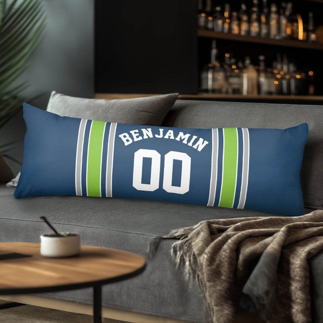 Blue and Green Sports Jersey Custom Name Number Body Pillow (Custom Body Pillow with a Sports Theme)