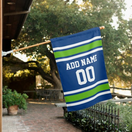 Blue and Green Sports Jersey Custom Name Number House Flag