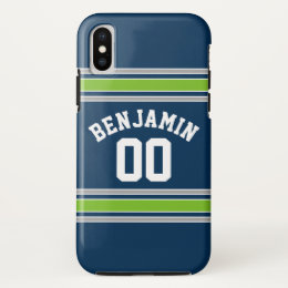 Blue and Green Sports Jersey Custom Name Number iPhone X Case