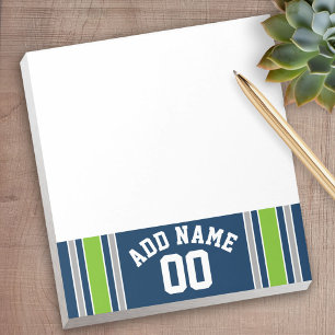Blue and Green Sports Jersey Custom Name Number Notepad
