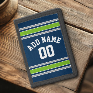 Blue and Green Sports Jersey Custom Name Number Tri-fold Wallet