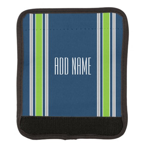 Blue and Green Sports Stripes with Athlete Name Luggage Handle Wrap