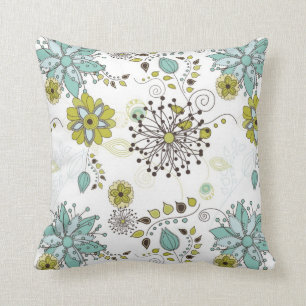 Blue and Green Spring Floral Pattern Throw Pillow