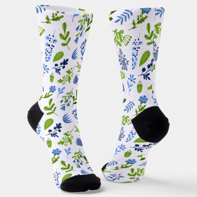 Blue and Green Spring Floral  Socks (Creator Uploaded)