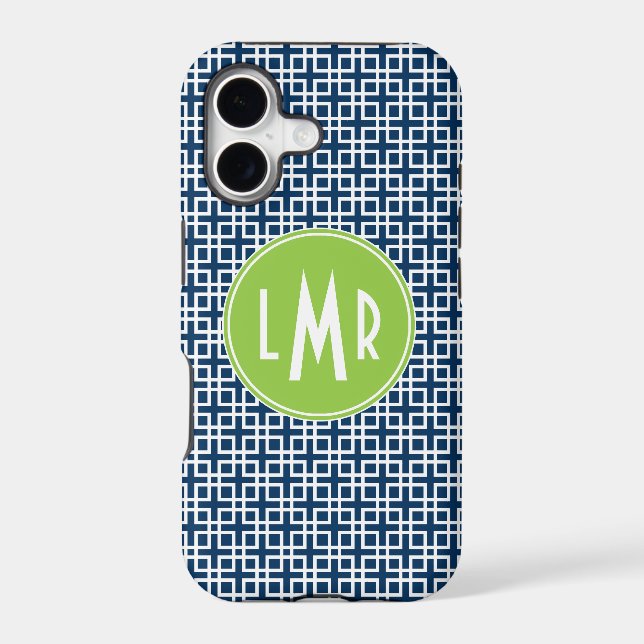 Blue and Green Square Lattice Pattern Monogram Iphone Case (Back)