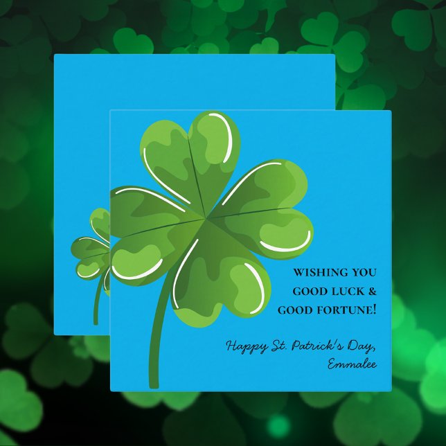 Blue and Green St. Patrick's Day Green Shamrock Note Card (Creator Uploaded)