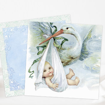 Blue And Green Stork Baby Shower Invitation by The_Vintage_Boutique at Zazzle