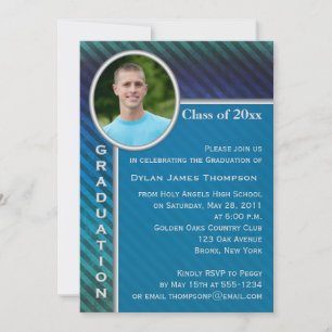 Blue and Green Stripe Photo Graduation Invitation