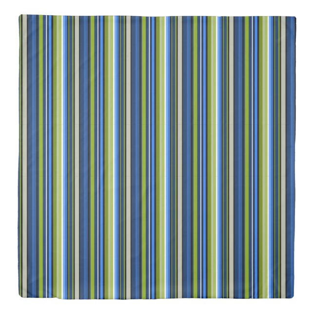 Blue and Green Stripe with Reverse Pattern Duvet Cover (Front)