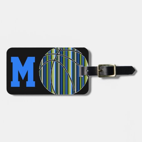 Blue and Green Striped Basketball Design Luggage Tag
