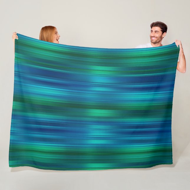 Blue and Green Striped Fleece Blanket (In Situ)