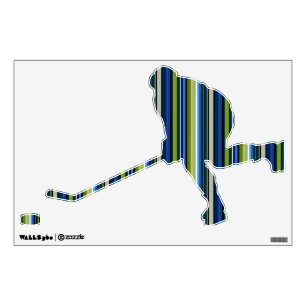 Blue and Green Striped Hockey Player Wall Decal