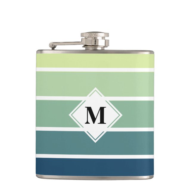 Blue and Green Striped Monogram Flask (Front)