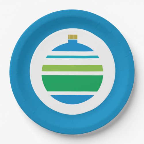 Blue and Green Striped Ornament Christmas Paper Plates