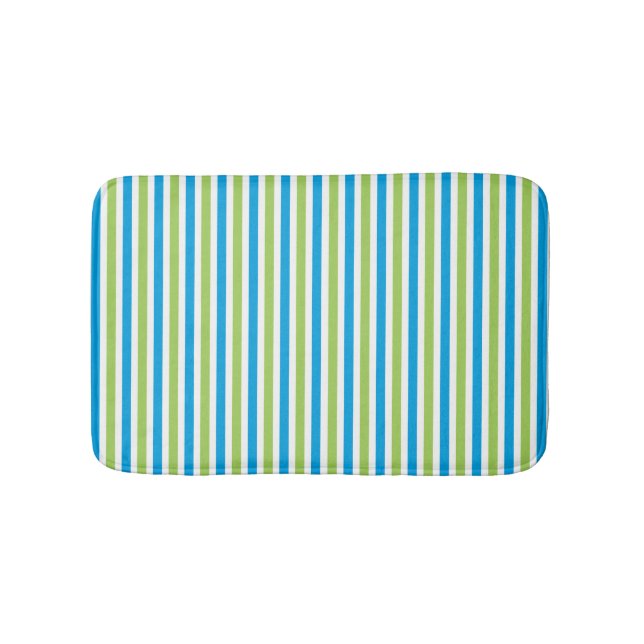 Blue and green striped pattern modern bathroom mat (Front)