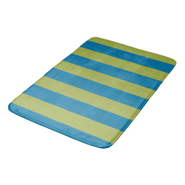 Blue and Green Stripes Bath Mat (Angled)