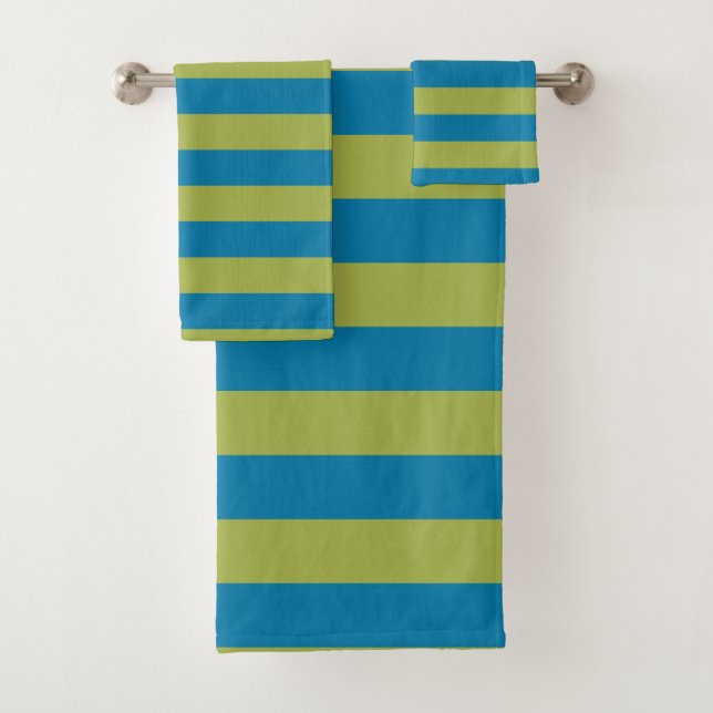 Blue and Green Stripes Bath Towel Set (Insitu)