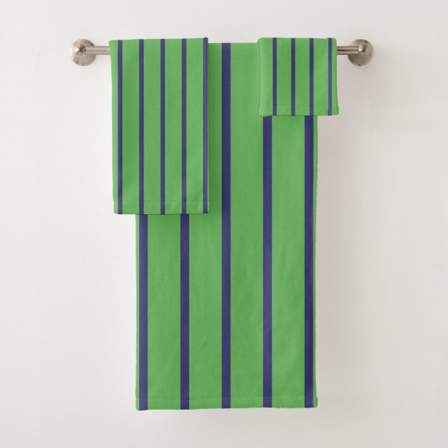 Blue and Green Stripes Bath Towel Set (Insitu)