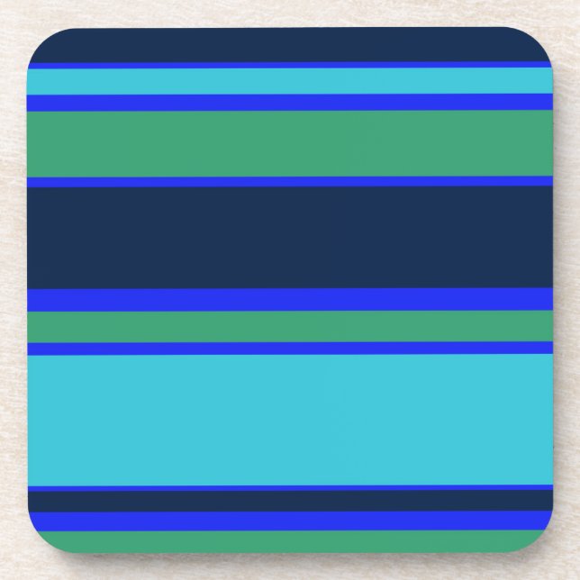 Blue and green stripes beverage coaster (Front)