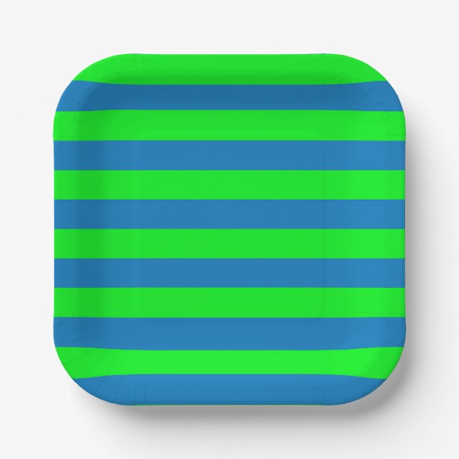 Blue and Green Stripes Design Paper Plates (Front)