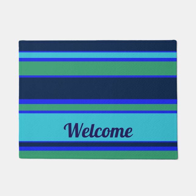 Blue and green stripes doormat (Front)