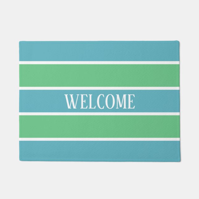 Blue and Green Stripes Doormat (Front)
