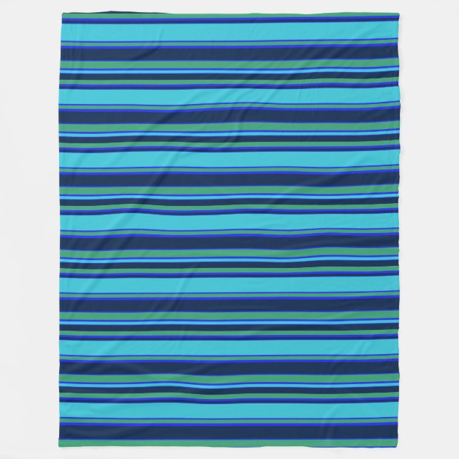 Blue and green stripes fleece blanket (Front)