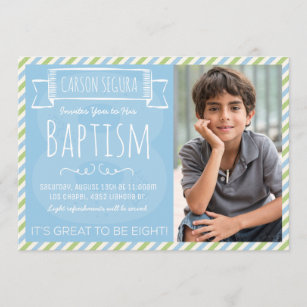 Blue and Green Stripes LDS Baptism Announcement
