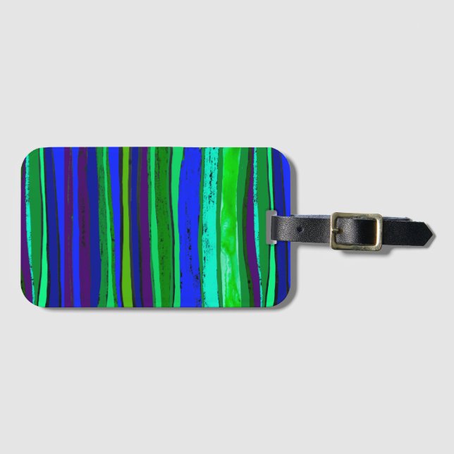 Blue and green stripes luggage tag (Front Horizontal)