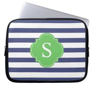 Blue and Green Stripes Monogram Laptop Sleeve