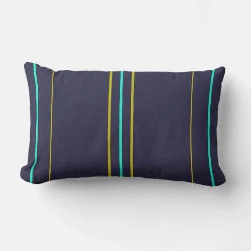 Blue and green stripes on indigo outdoor pillow