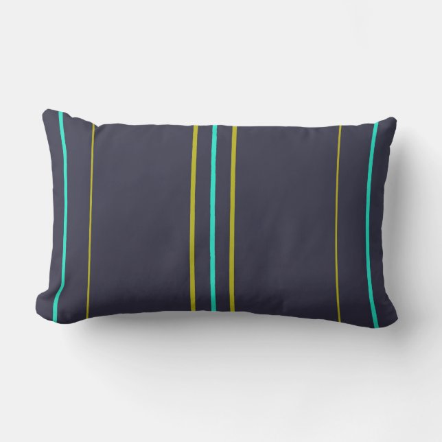 Blue and green stripes on indigo outdoor pillow (Front)
