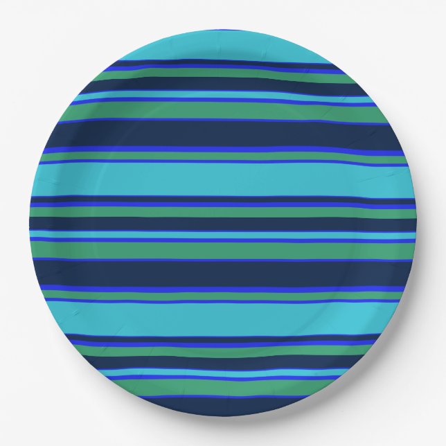 Blue and green stripes paper plates (Front)