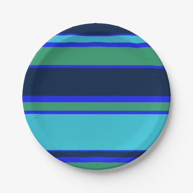 Blue and green stripes paper plates (Front)