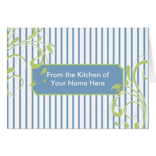 Blue and Green Stripes Personalized Recipe Card (Front Horizontal)