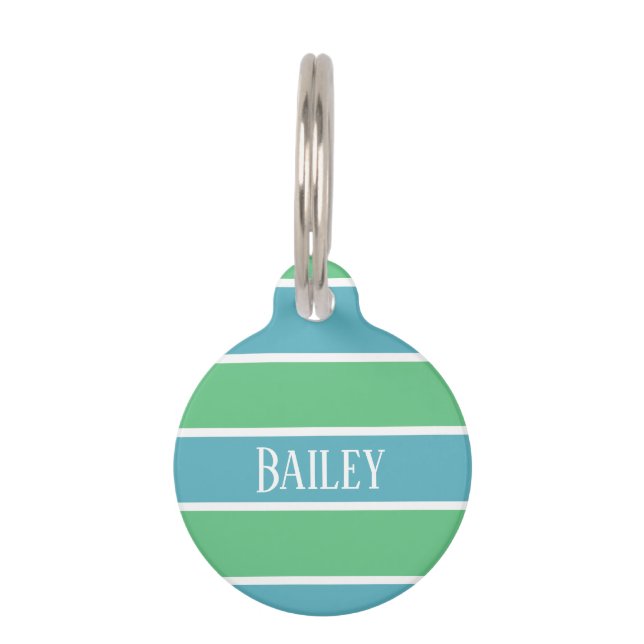 Blue and Green Stripes Pet Tag (Front)