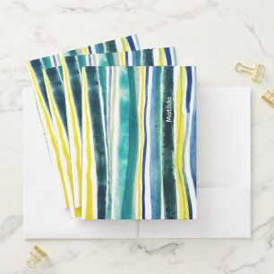 Blue and green stripes pocket folder