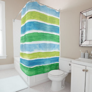 Blue and Green Stripes Shower Curtain
