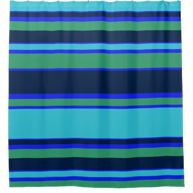 Blue and green stripes shower curtain (Front)