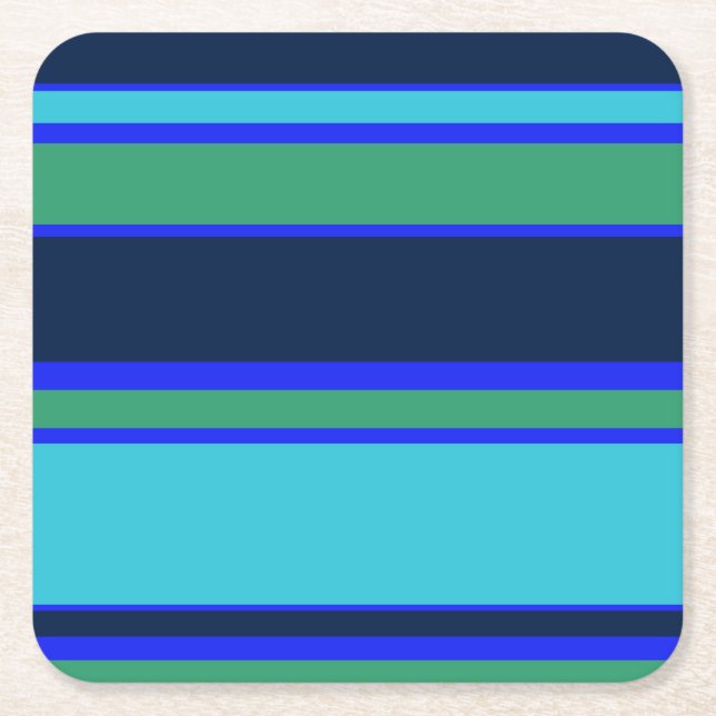 Blue and green stripes square paper coaster (Front)