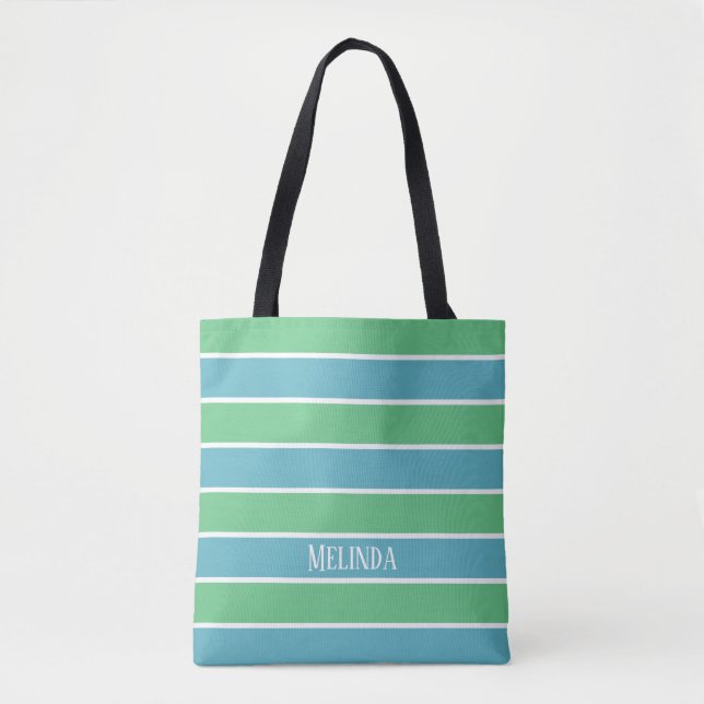 Blue and Green Stripes Tote Bag (Front)